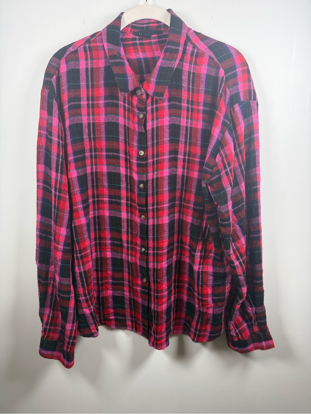 JANE + DELANCEY | Pink Plaid Super Soft Button Up Size XL